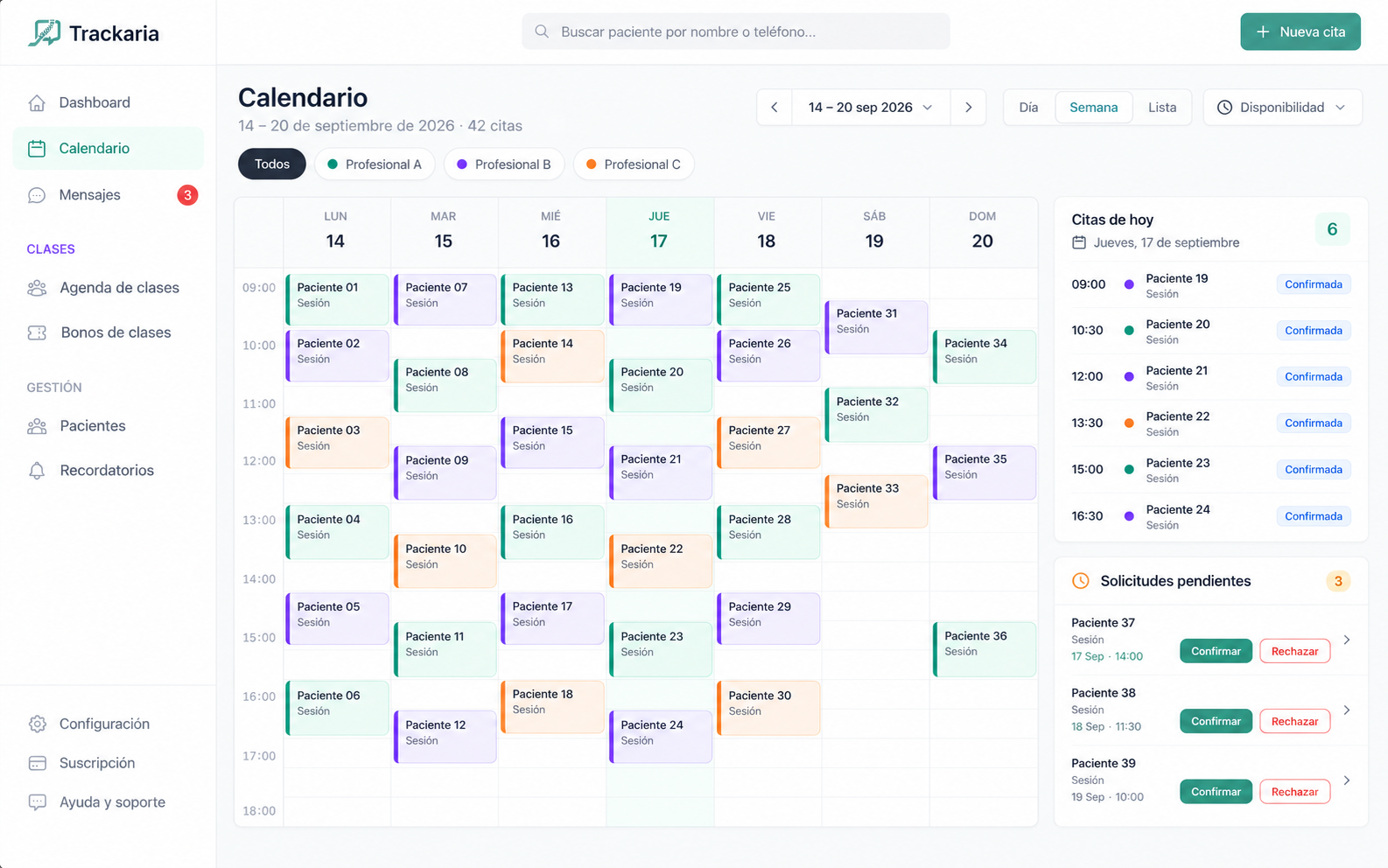 Agenda semanal multi-profesional de Trackaria