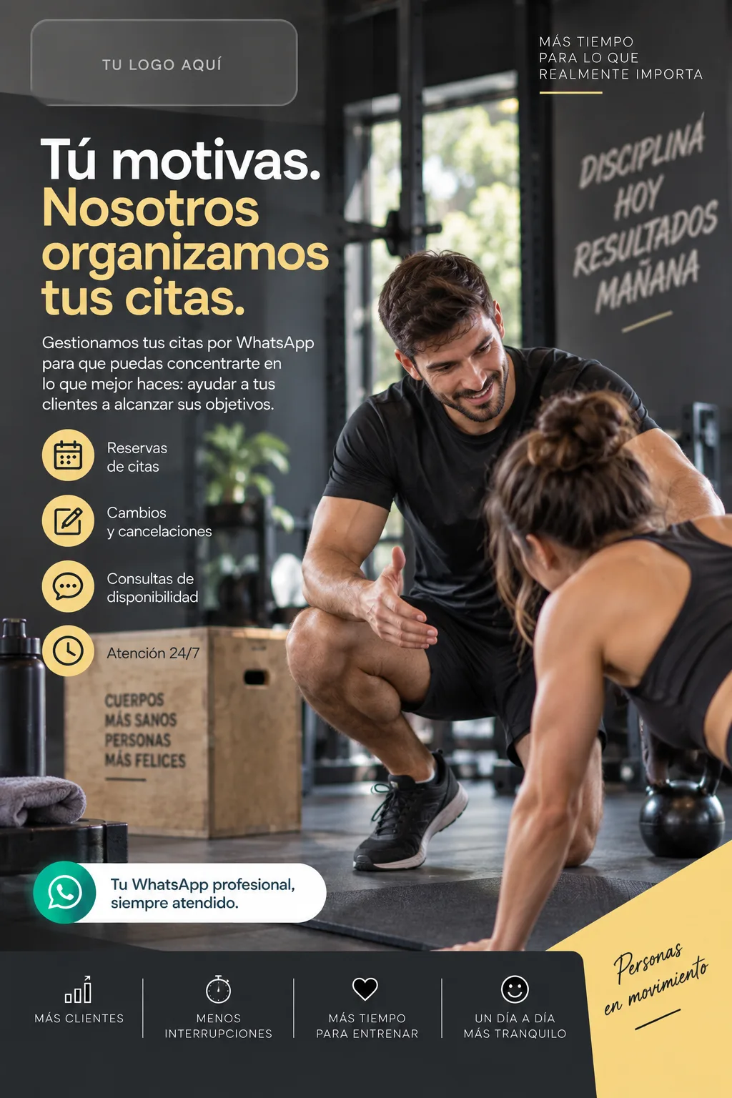 Profesional de entrenamiento personal atendiendo a una persona