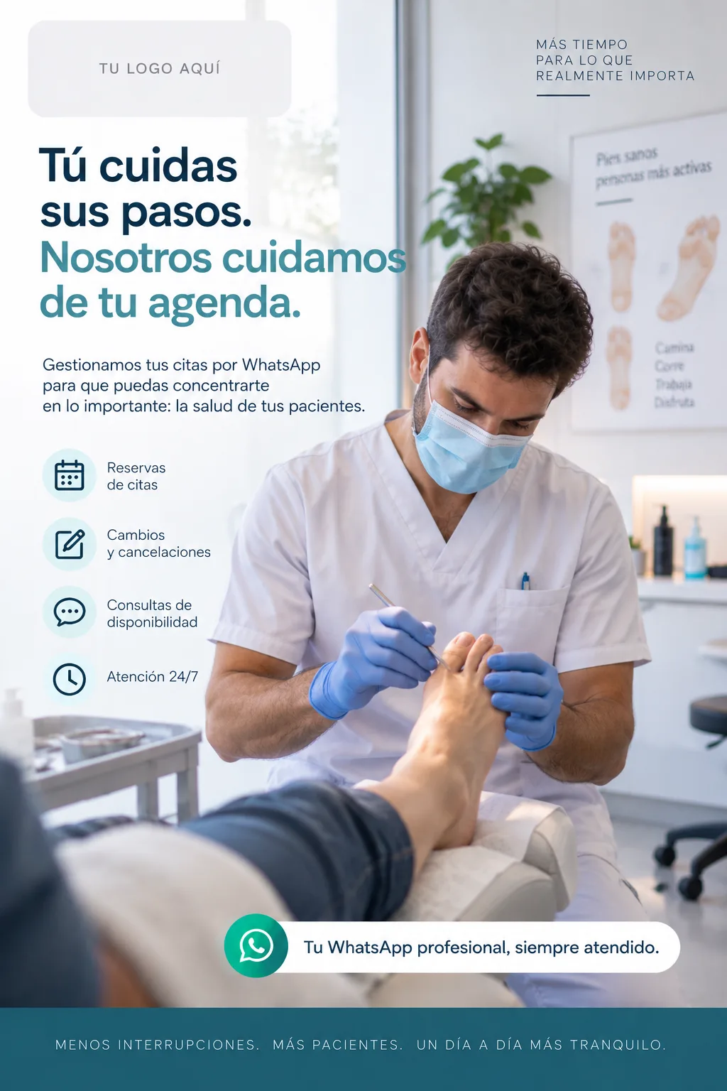 Profesional de podología atendiendo a una persona